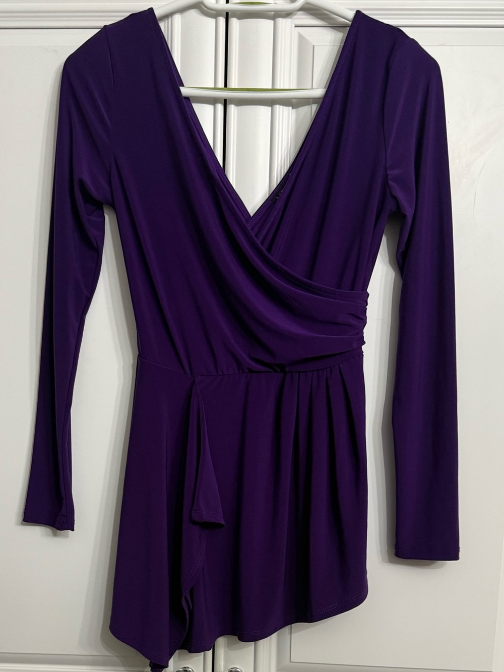 VTG VENUS Deep Purple Faux Wrap Style Blouse Surplice V-Neck Long Sleeves Size S